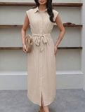 Tie Waist Shirt Midi Dress
