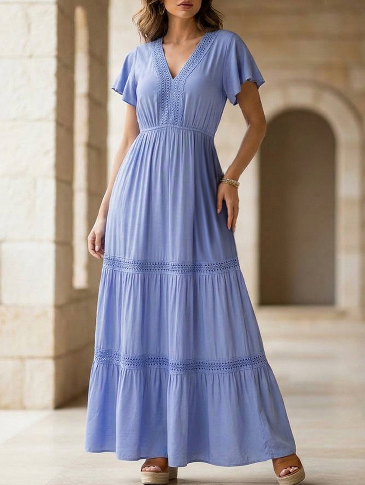 Ruffle Sleeve Lace Patchwork Dress