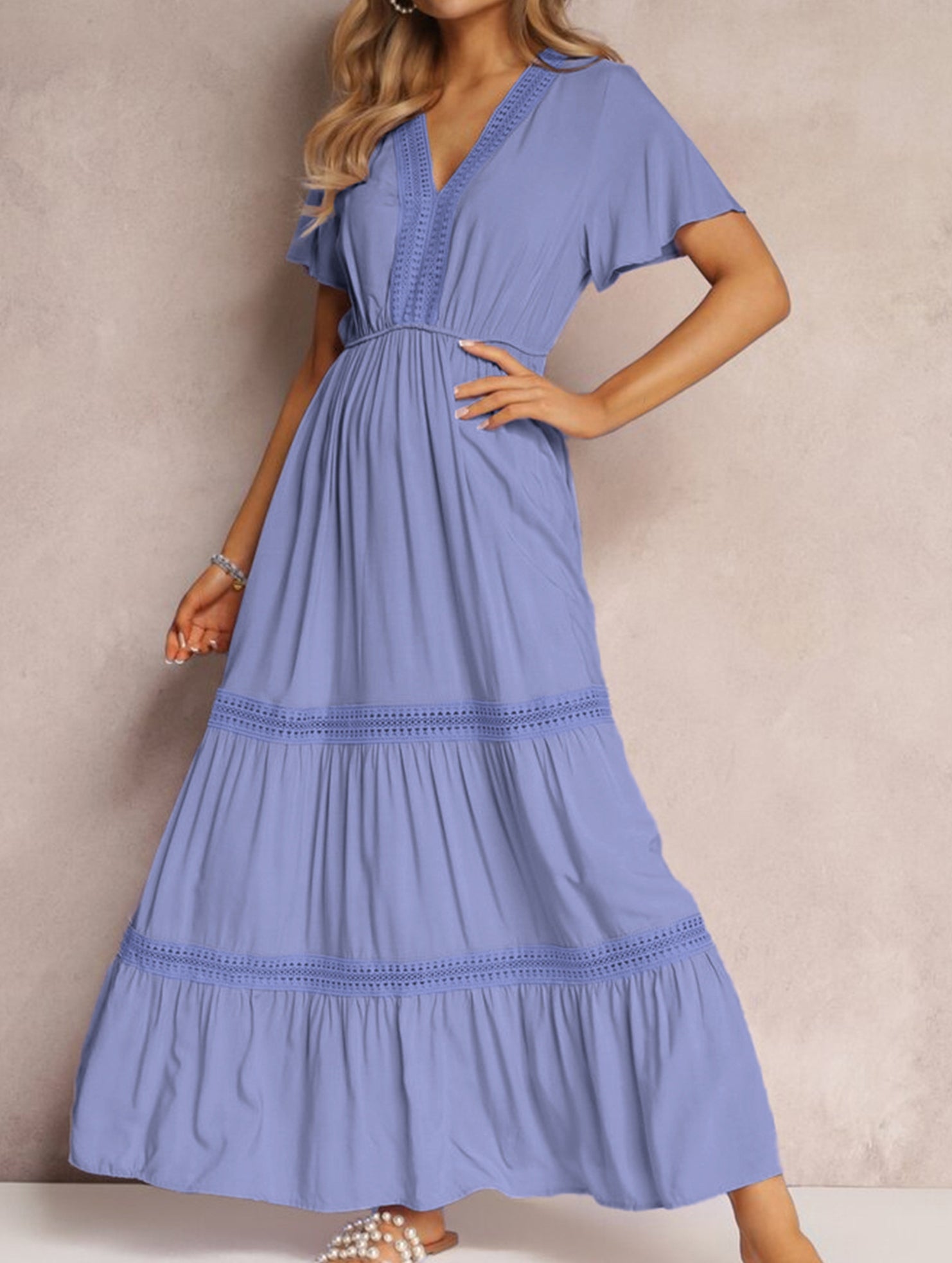 Ruffle Sleeve Lace Patchwork Dress