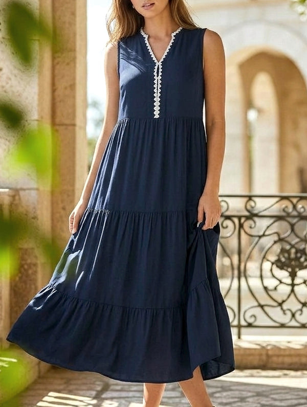 Sleeveless V Neck Elegant Maxi Dress