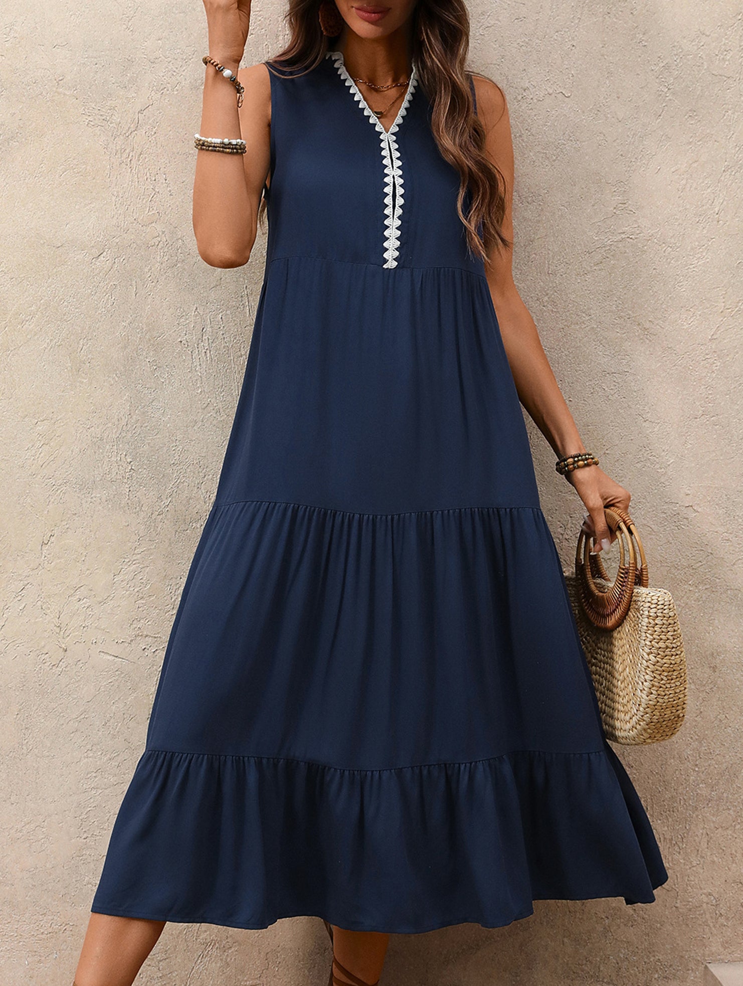 Sleeveless V Neck Elegant Maxi Dress