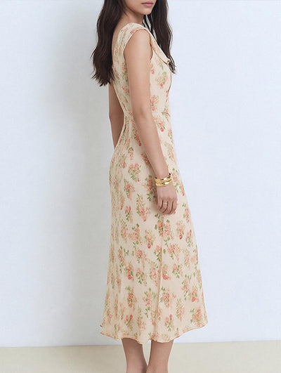 Floral V Neck Tie Maxi Dress