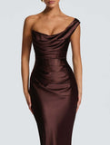 Satin One Shoulder Tie Maxi Dress