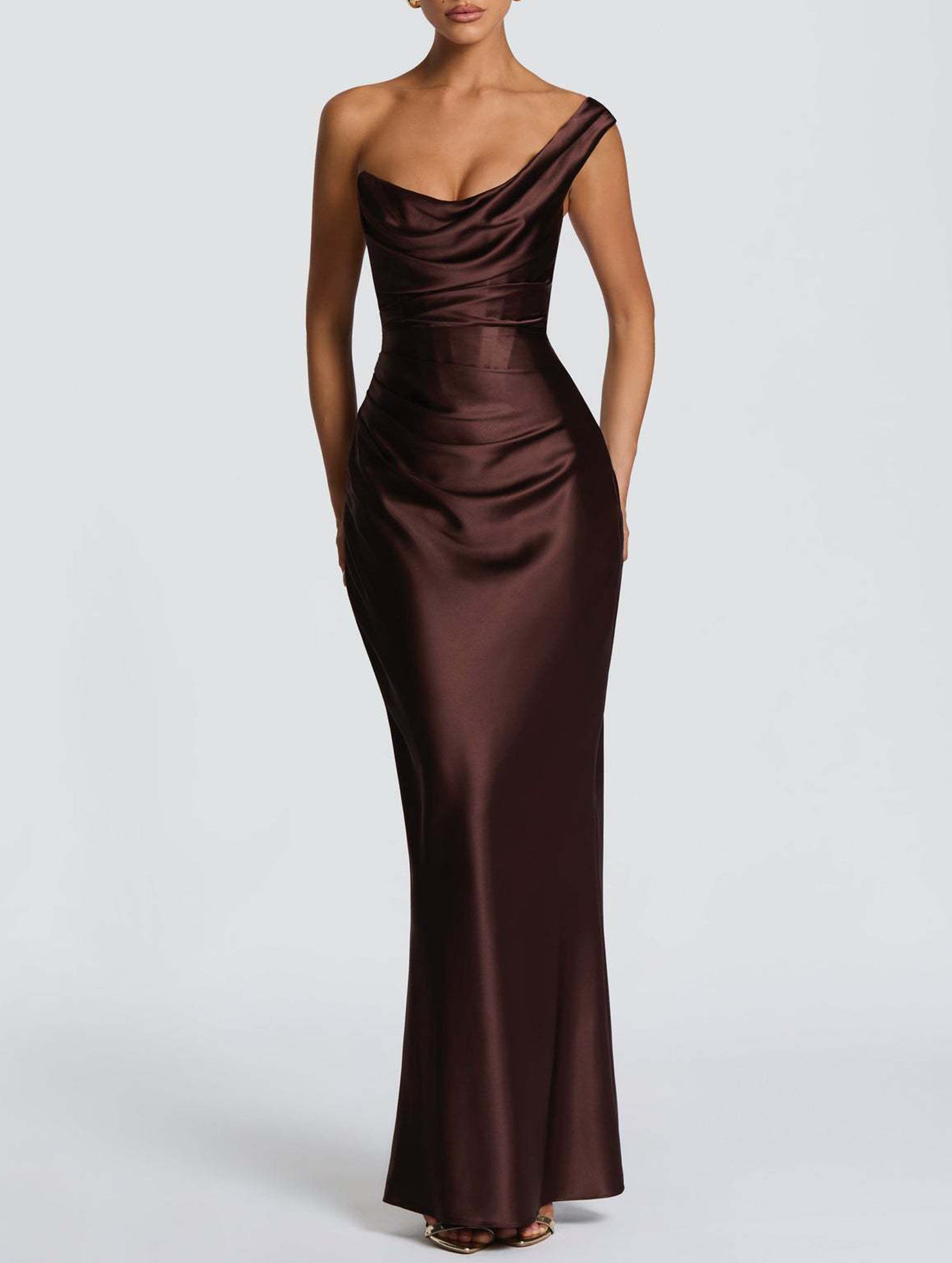 Satin One Shoulder Tie Maxi Dress