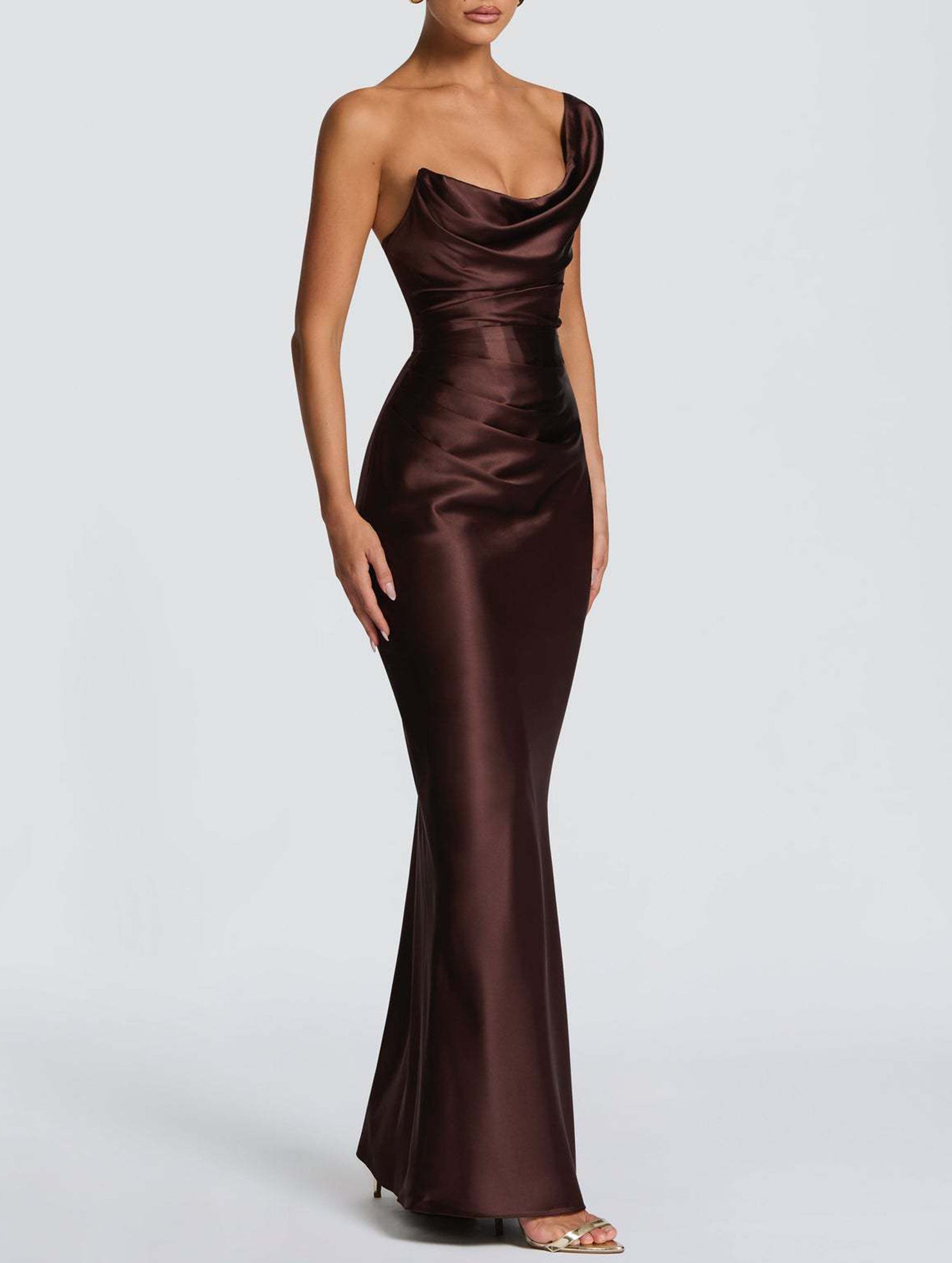Satin One Shoulder Tie Maxi Dress