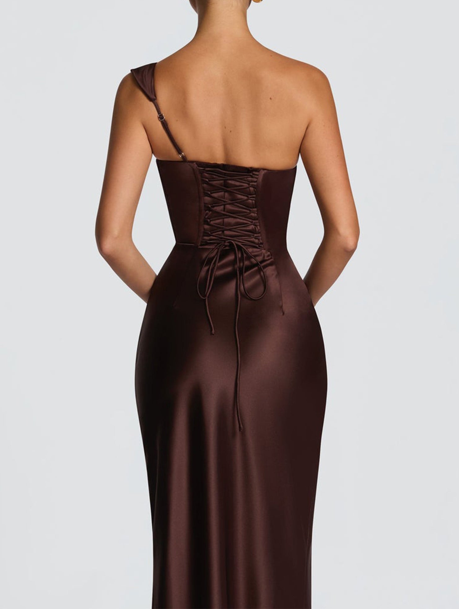 Satin One Shoulder Tie Maxi Dress