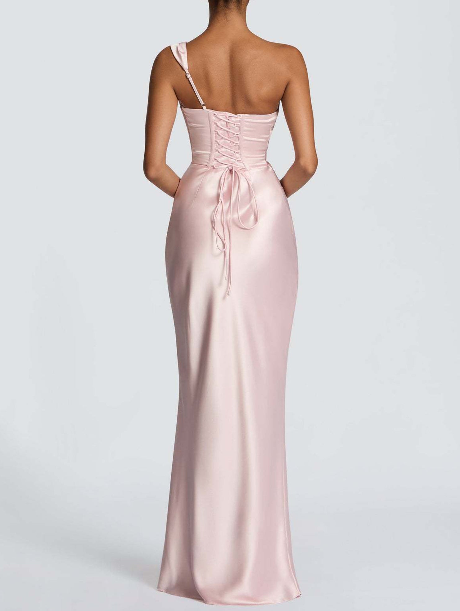 Satin One Shoulder Tie Maxi Dress