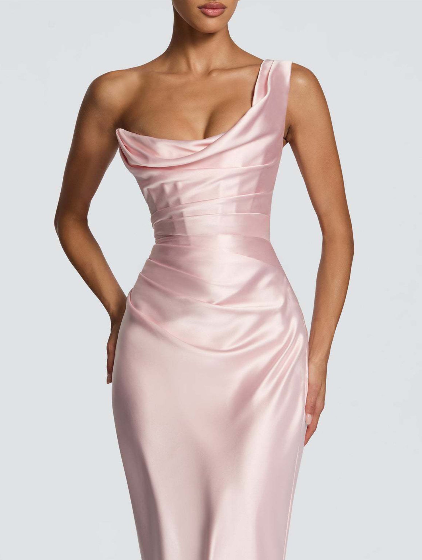 Satin One Shoulder Tie Maxi Dress