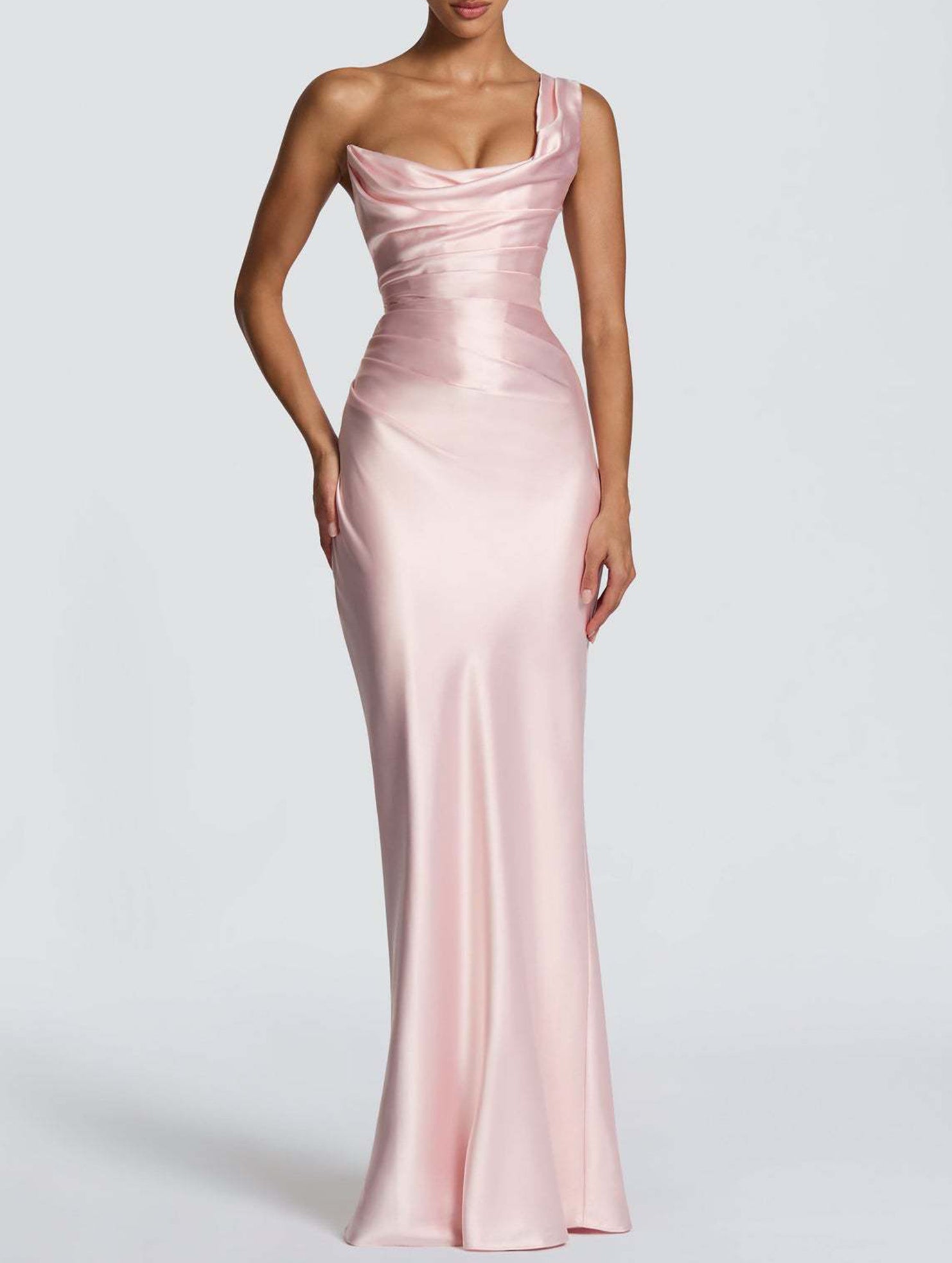 Satin One Shoulder Tie Maxi Dress
