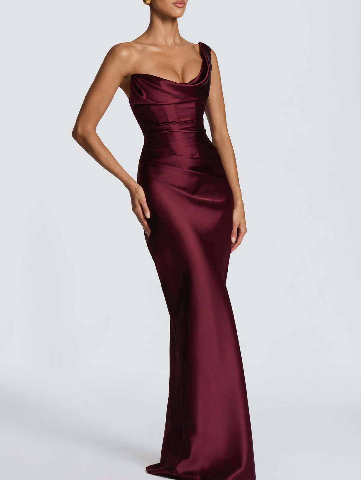 Satin One Shoulder Tie Maxi Dress