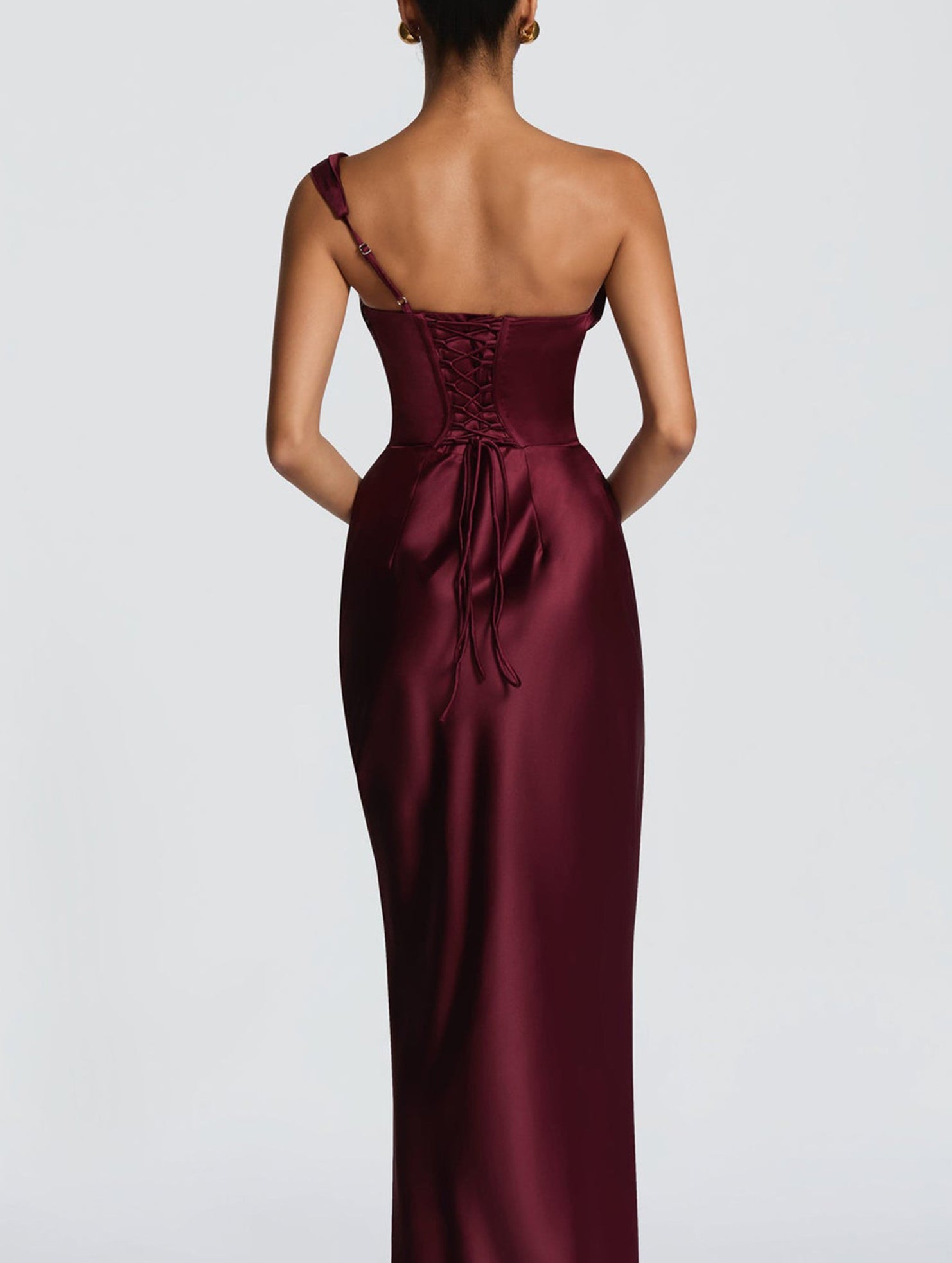 Satin One Shoulder Tie Maxi Dress
