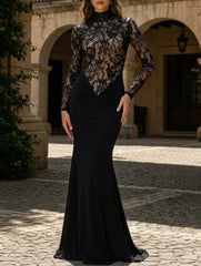 Lace Hollow Mock Neck Bodycon Dress