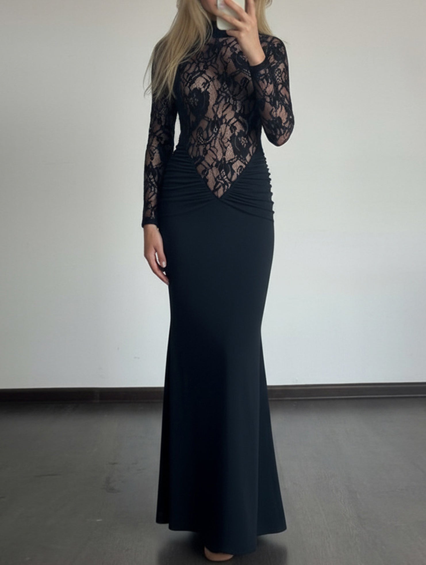 Lace Hollow Mock Neck Bodycon Dress