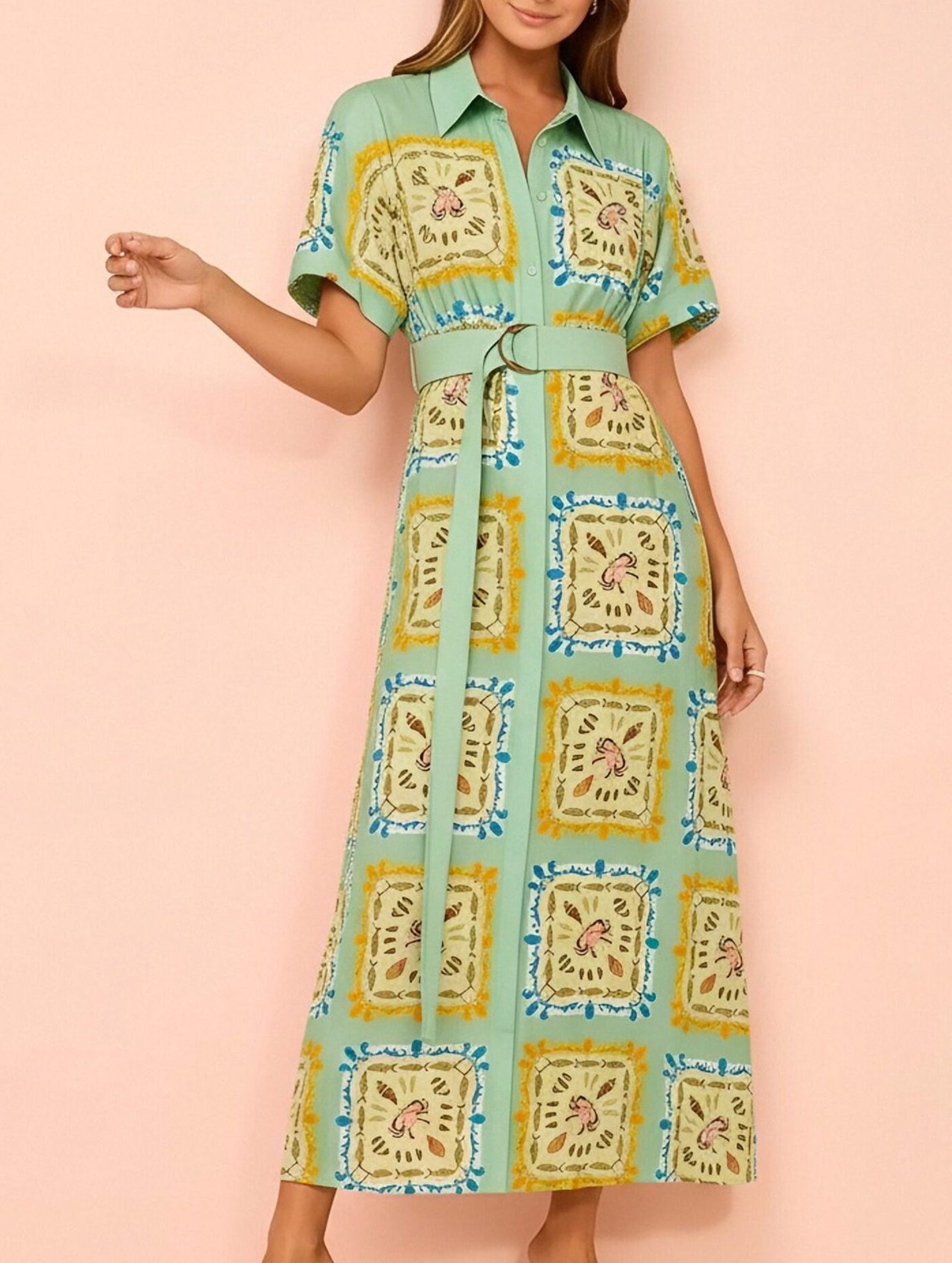 Graffiti Lantern Sleeve Linen Dress
