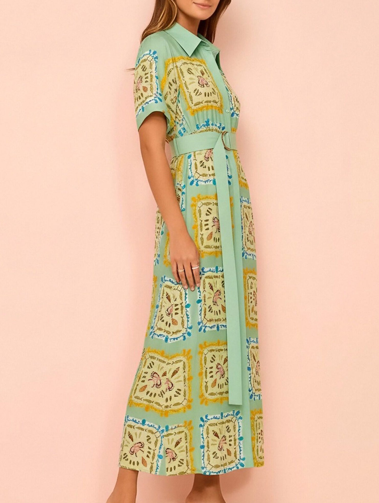 Graffiti Lantern Sleeve Linen Dress