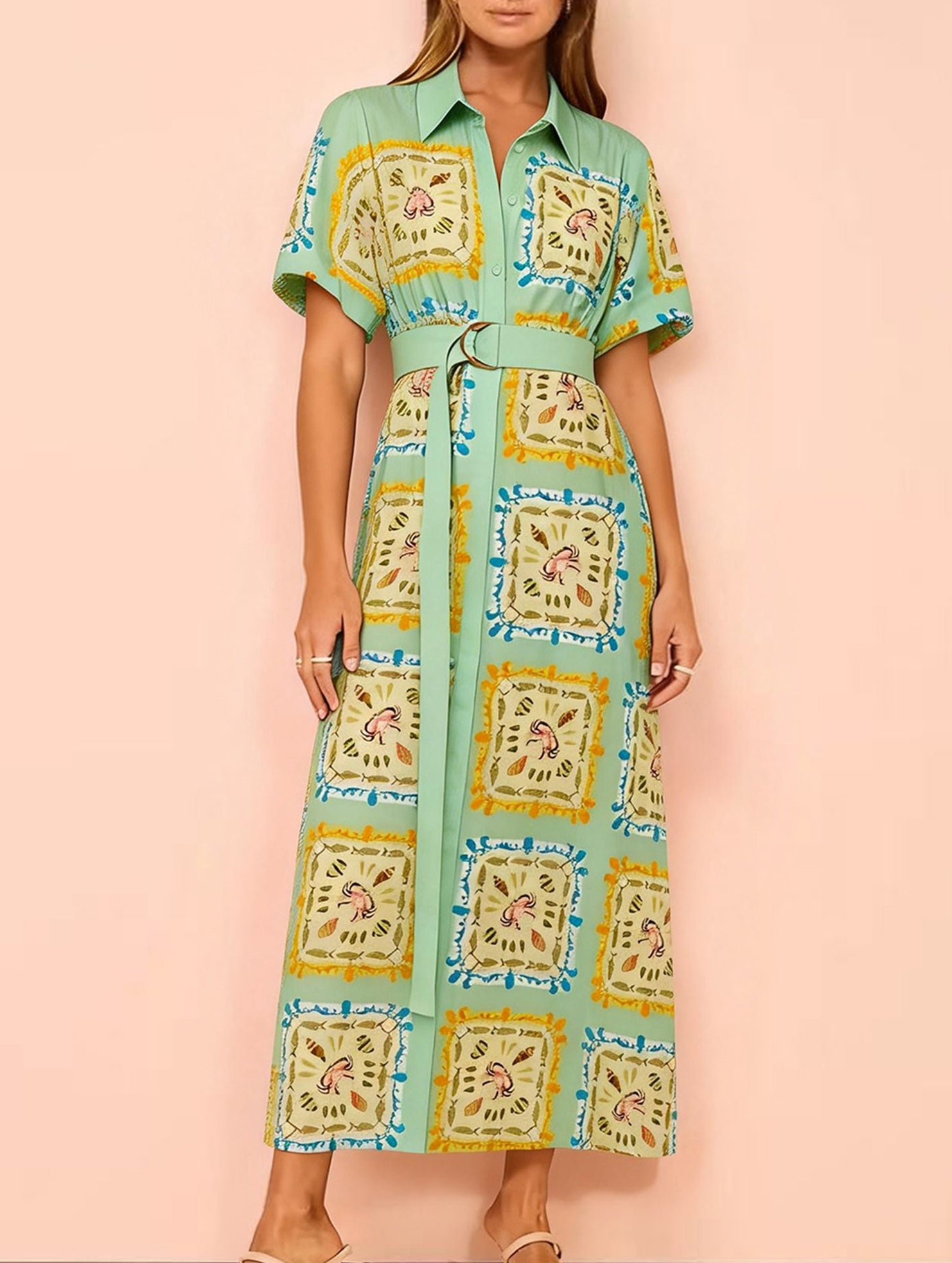 Graffiti Lantern Sleeve Linen Dress