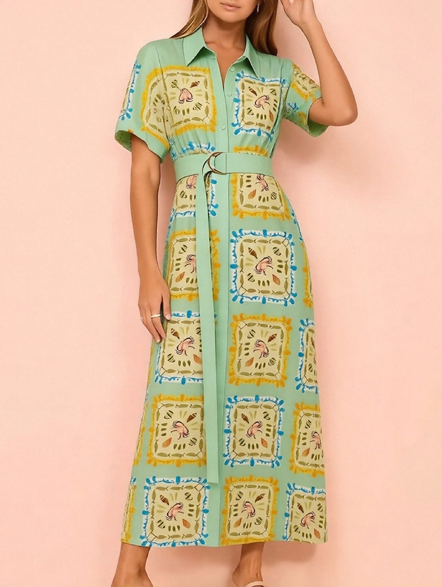 Graffiti Lantern Sleeve Linen Dress