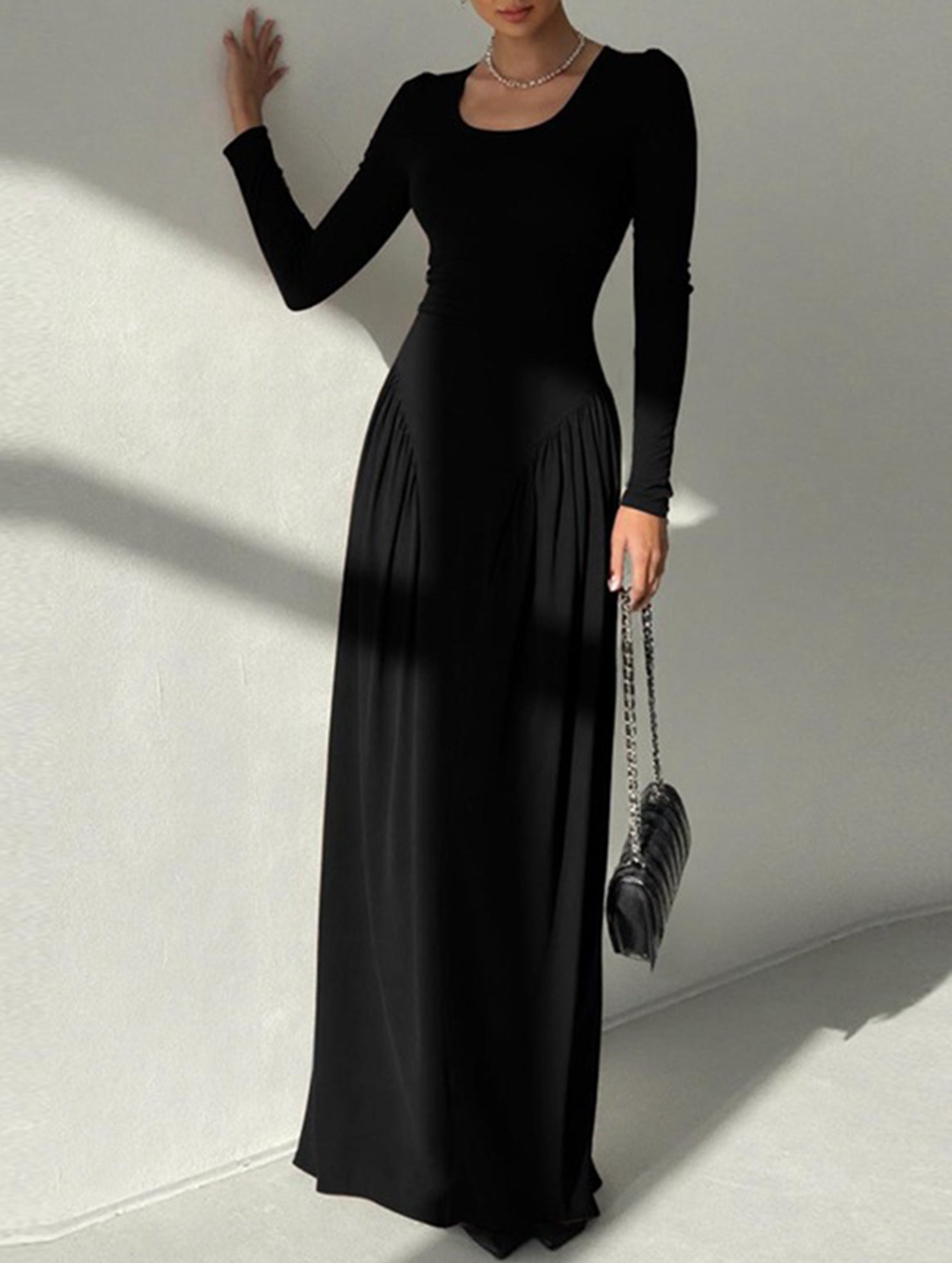 Solid U Neck Fit and Flare Dress