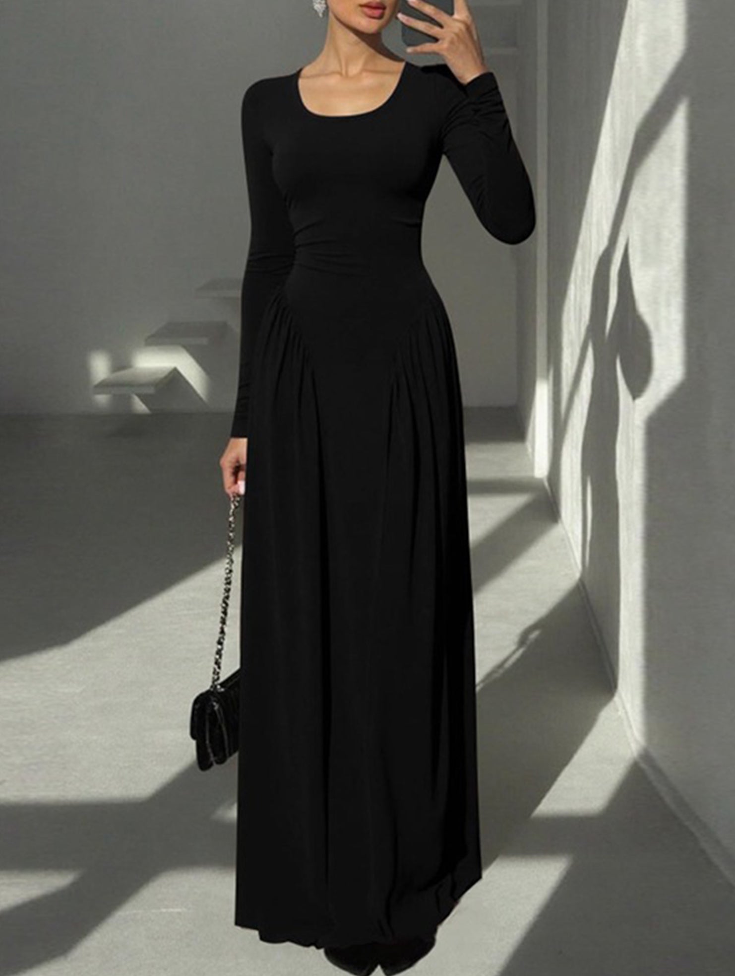 Solid U Neck Fit and Flare Dress