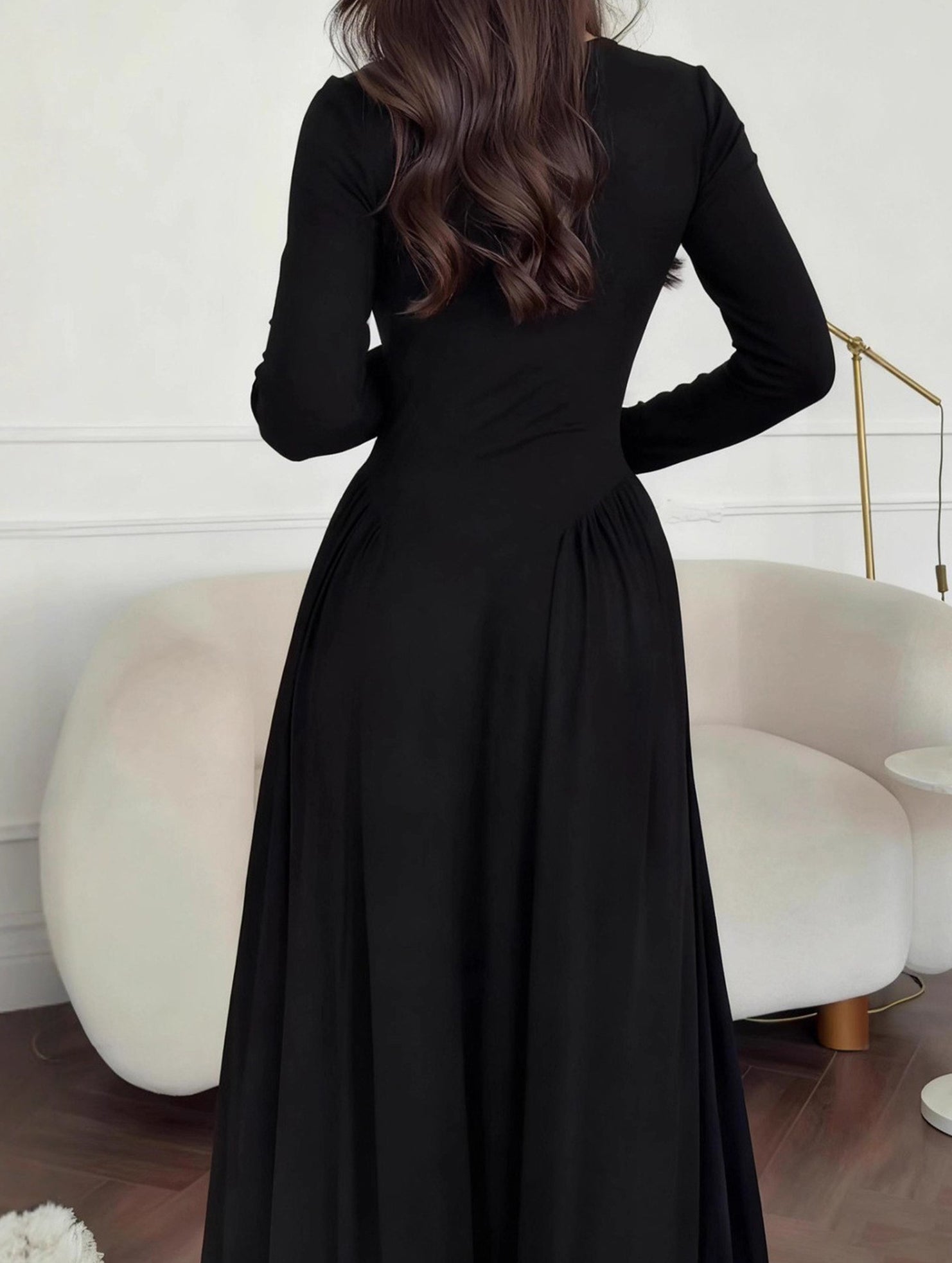 Solid U Neck Fit and Flare Dress