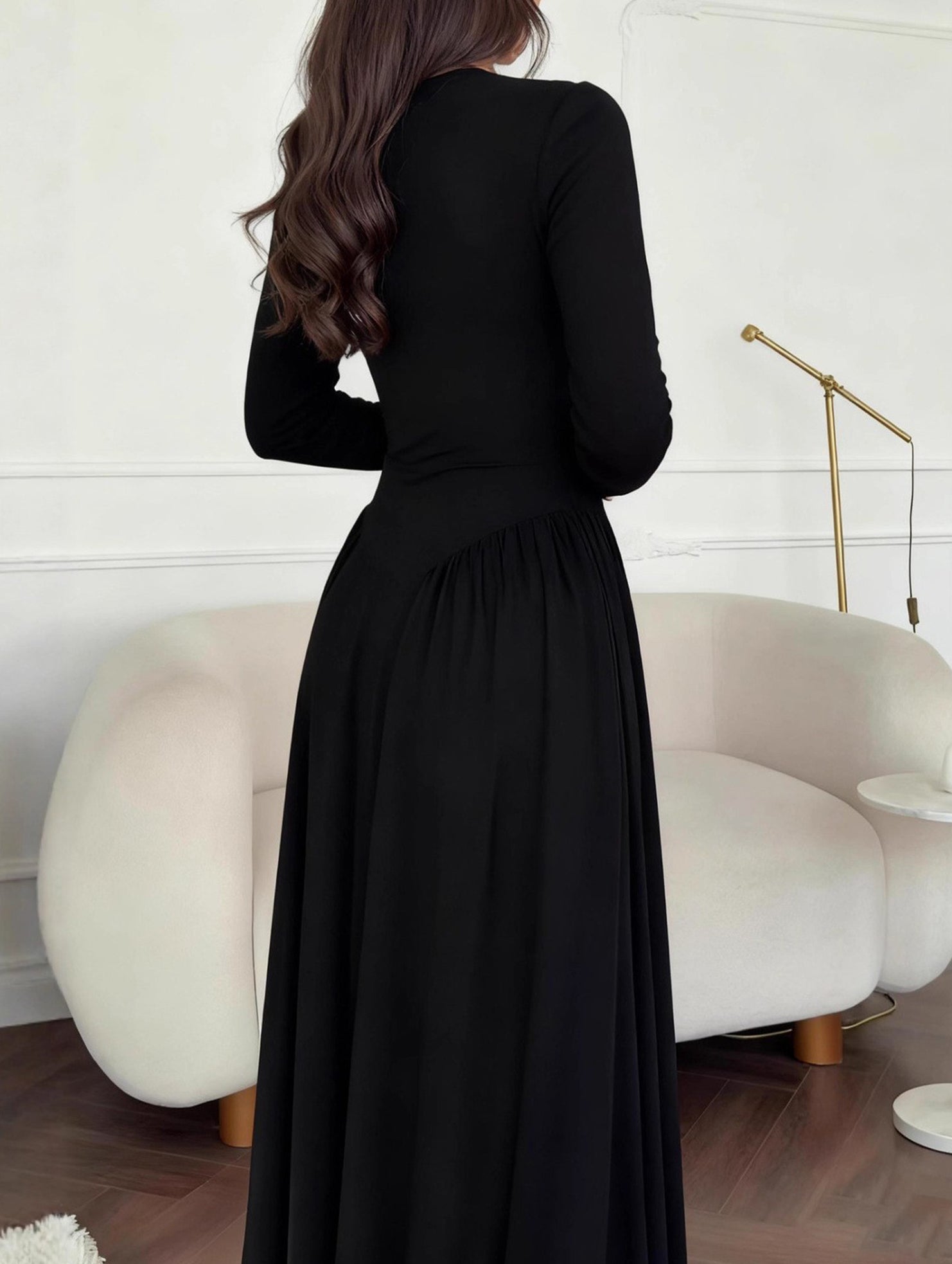 Solid U Neck Fit and Flare Dress