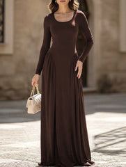Solid U Neck Fit and Flare Dress
