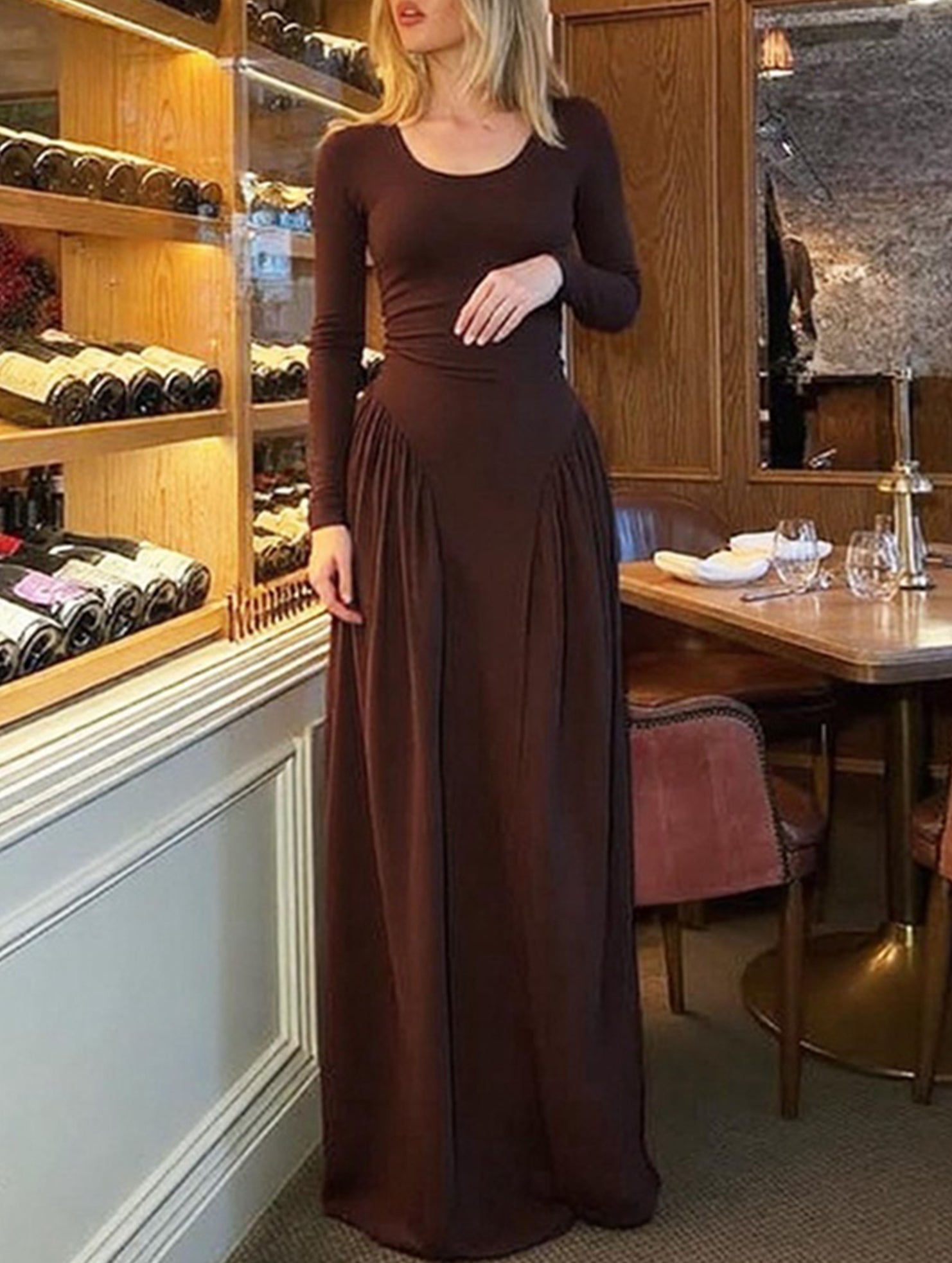 Solid U Neck Fit and Flare Dress