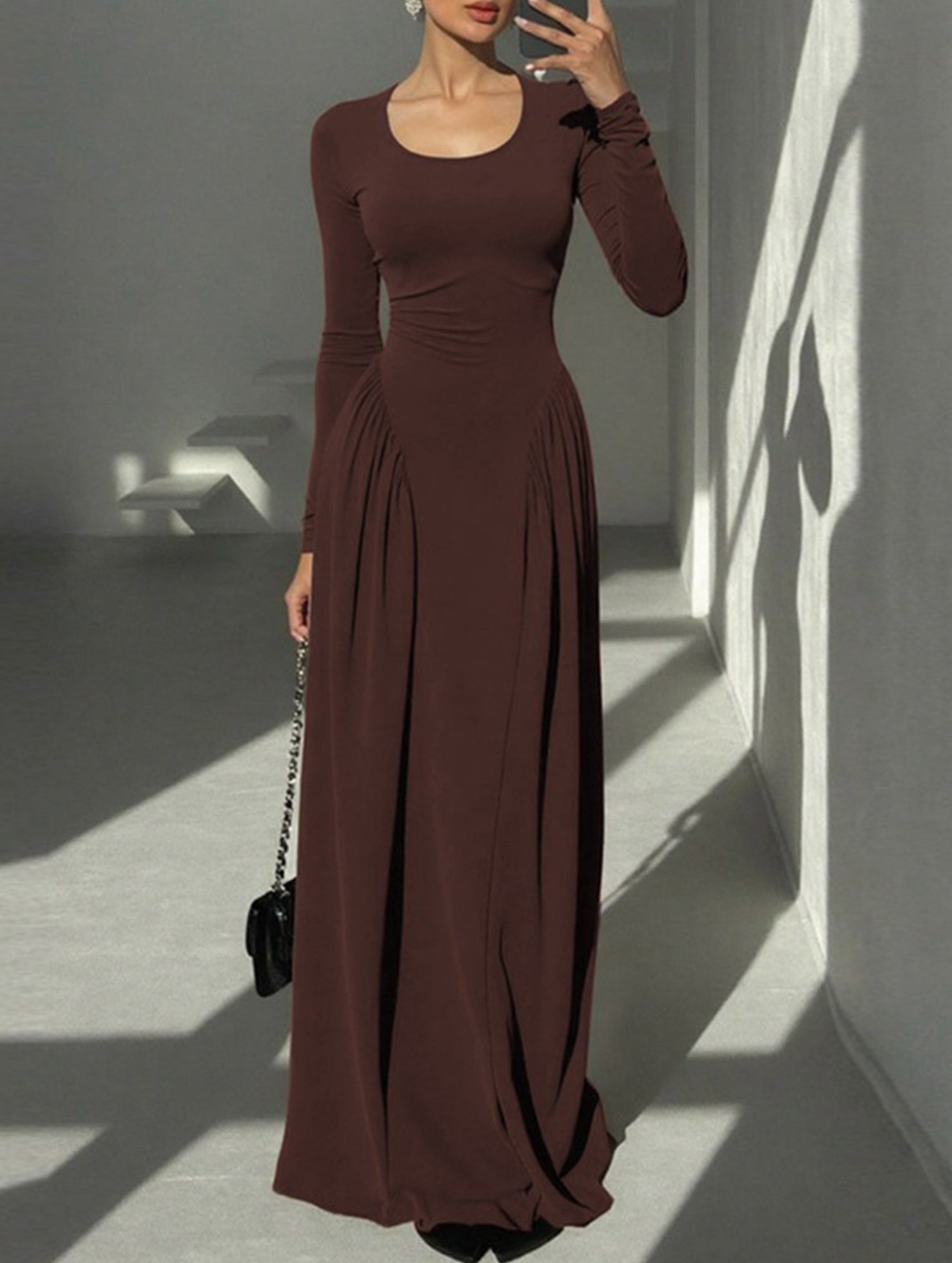 Solid U Neck Fit and Flare Dress