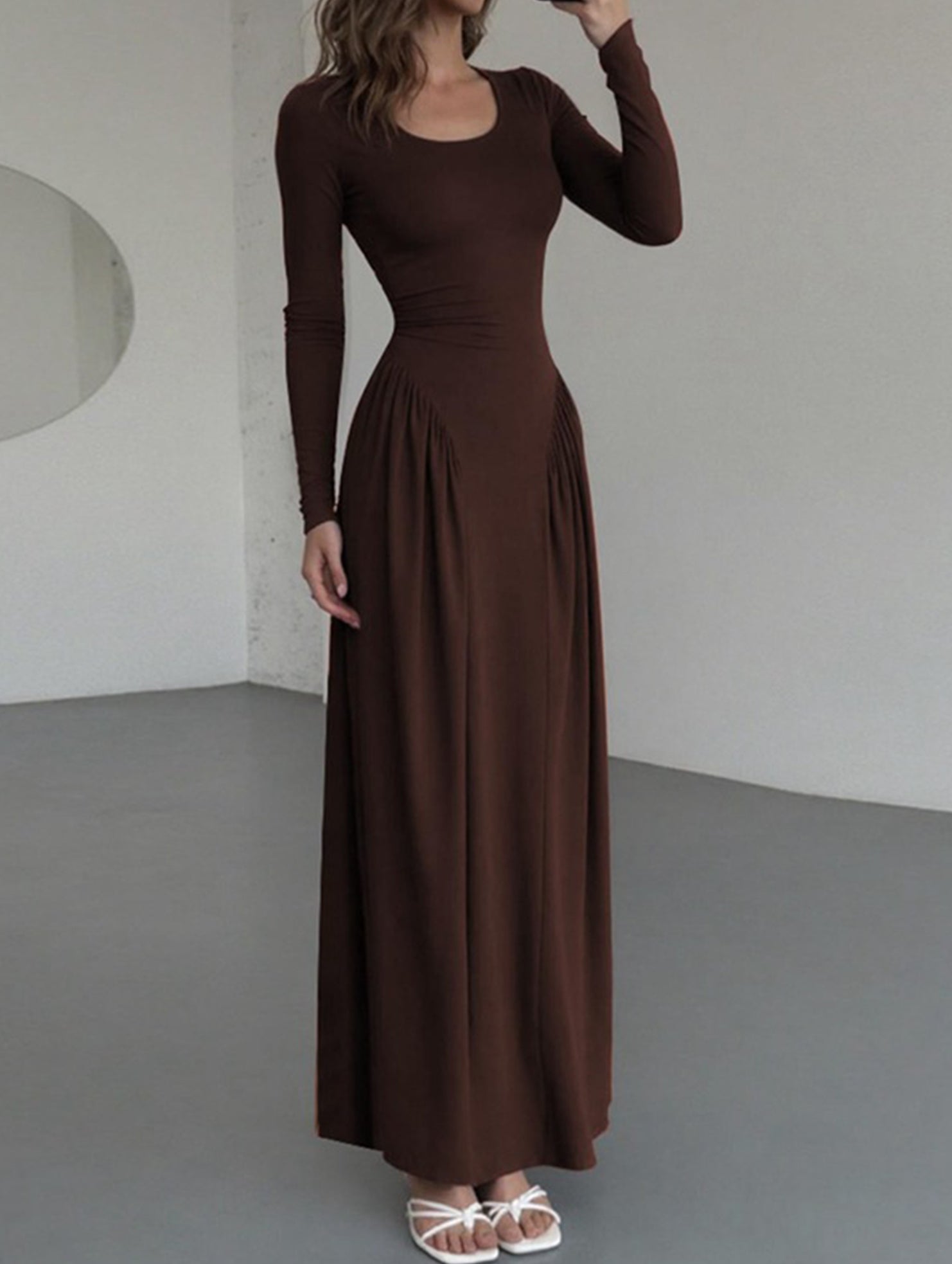 Solid U Neck Fit and Flare Dress