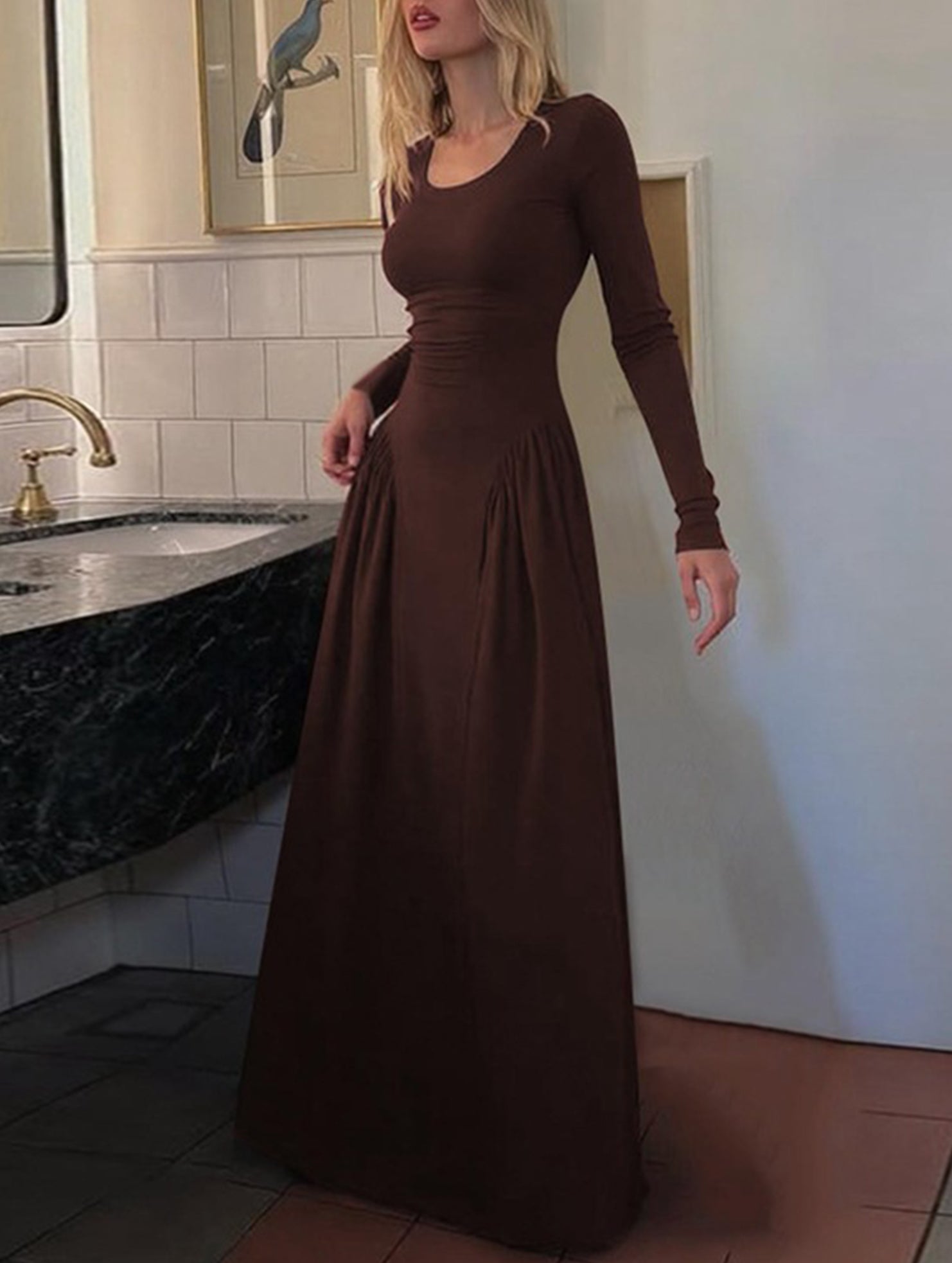 Solid U Neck Fit and Flare Dress