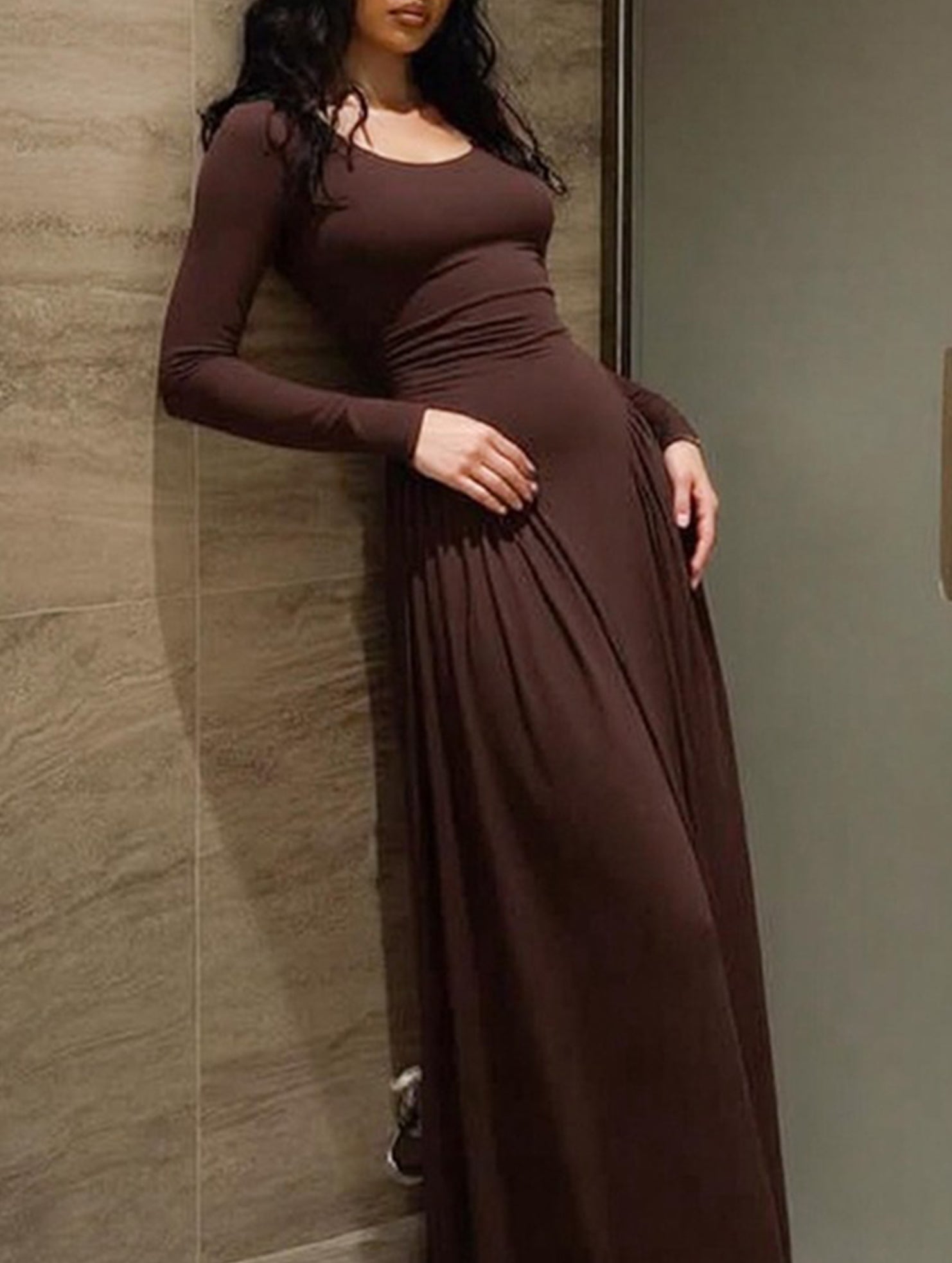 Solid U Neck Fit and Flare Dress