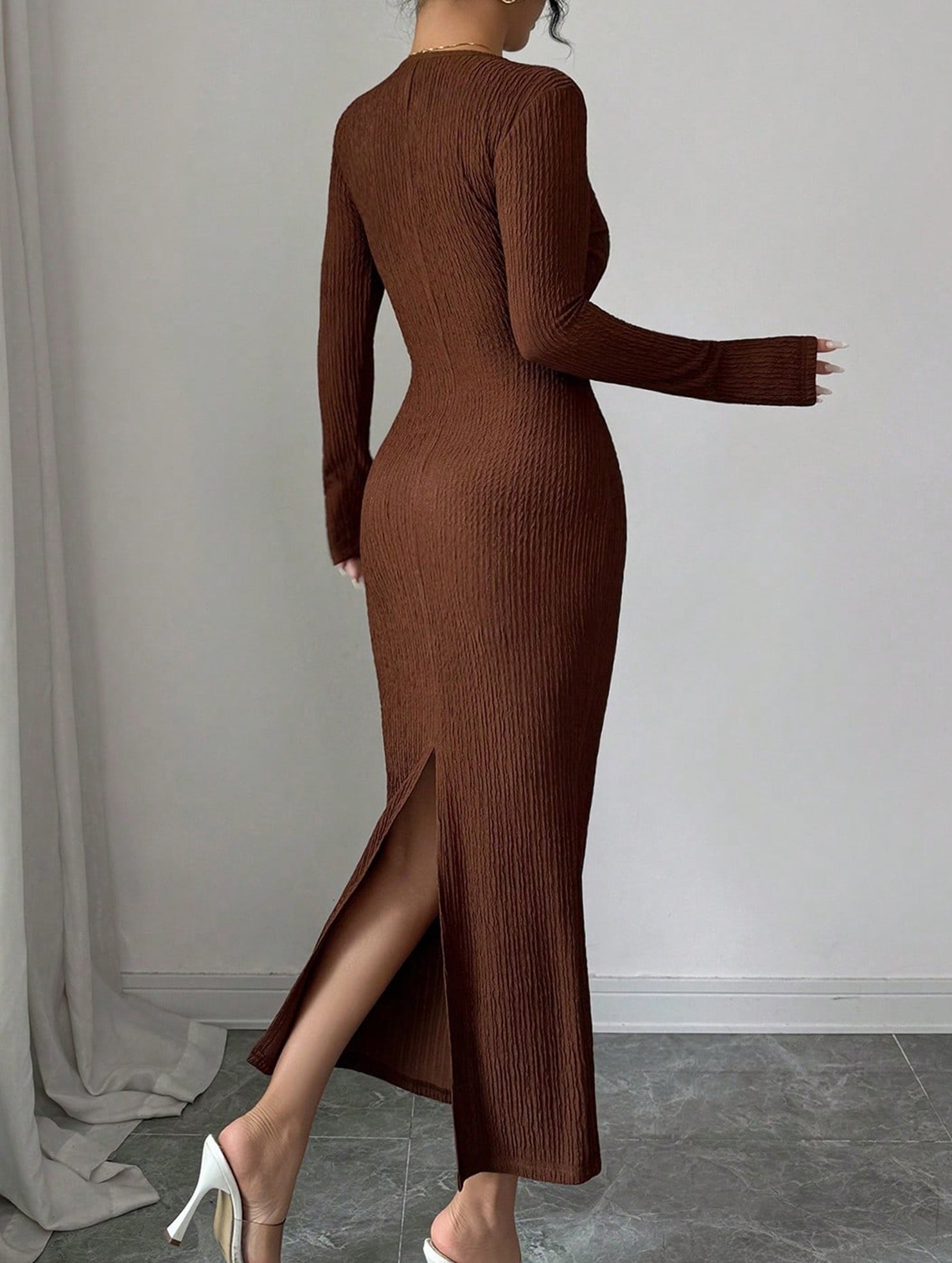 Cross Neck Textured Slim Dress