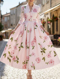 Print V Neck Waist A Line Dress