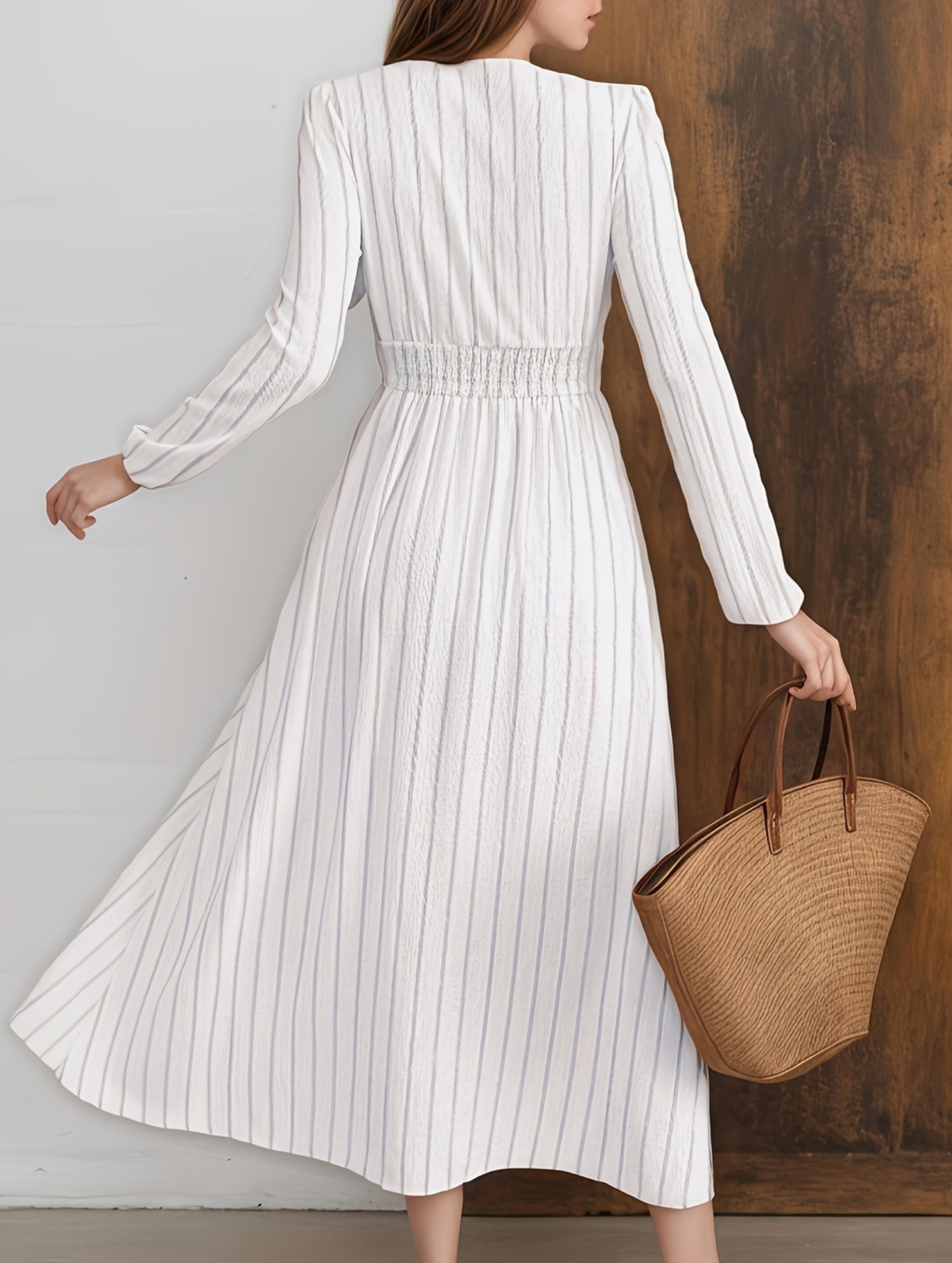 Stripe Crew Neck Tie Waist Dress