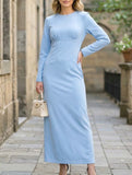 Solid Crew Neck Bodycon Dress