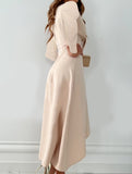 V Neck Ruched Slit Dress