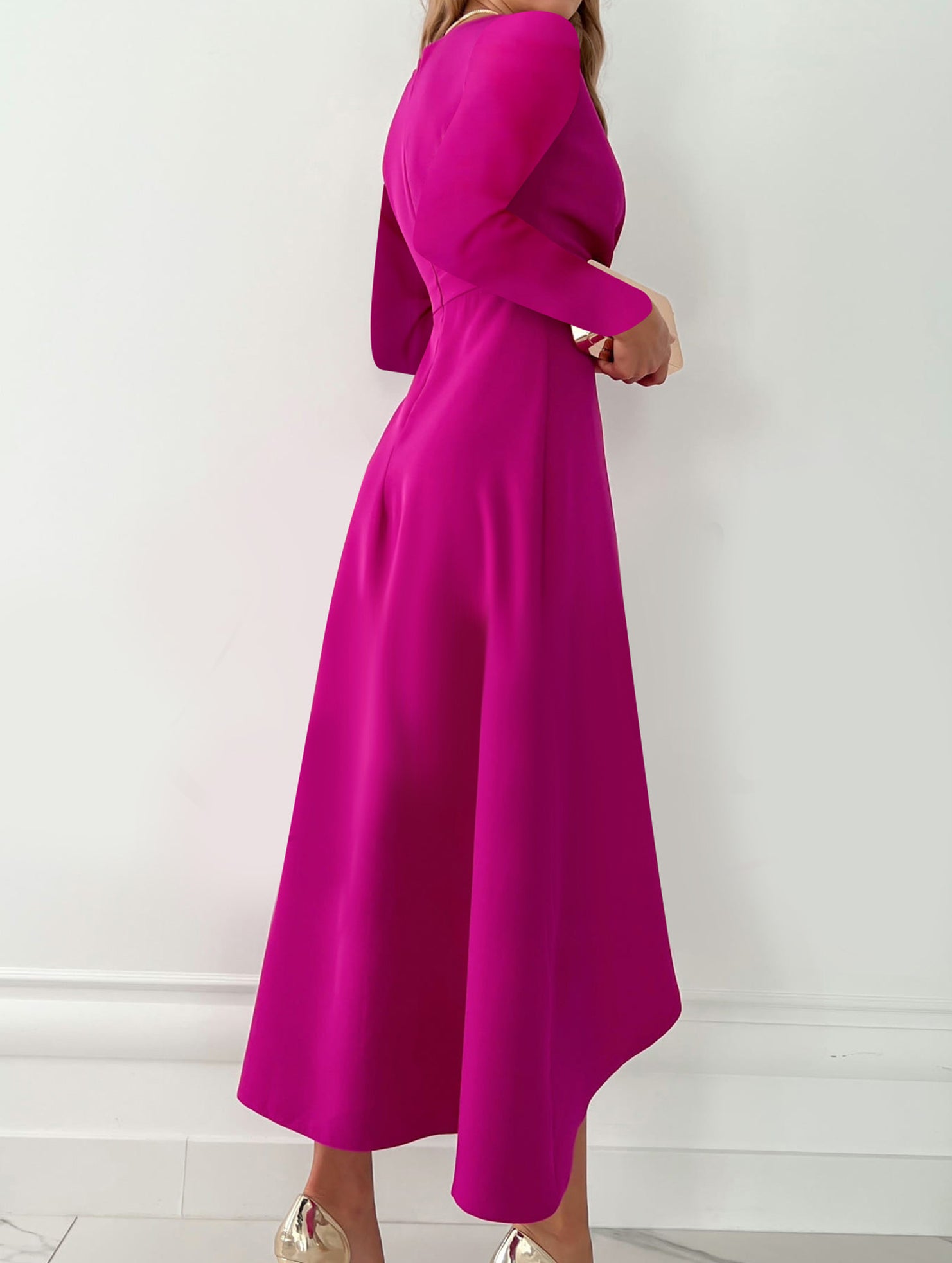 V Neck Ruched Slit Dress