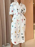Printed Tie Waist Shirt Dress