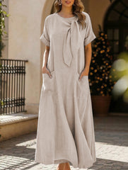 Bow Pocket Loose Maxi Dress