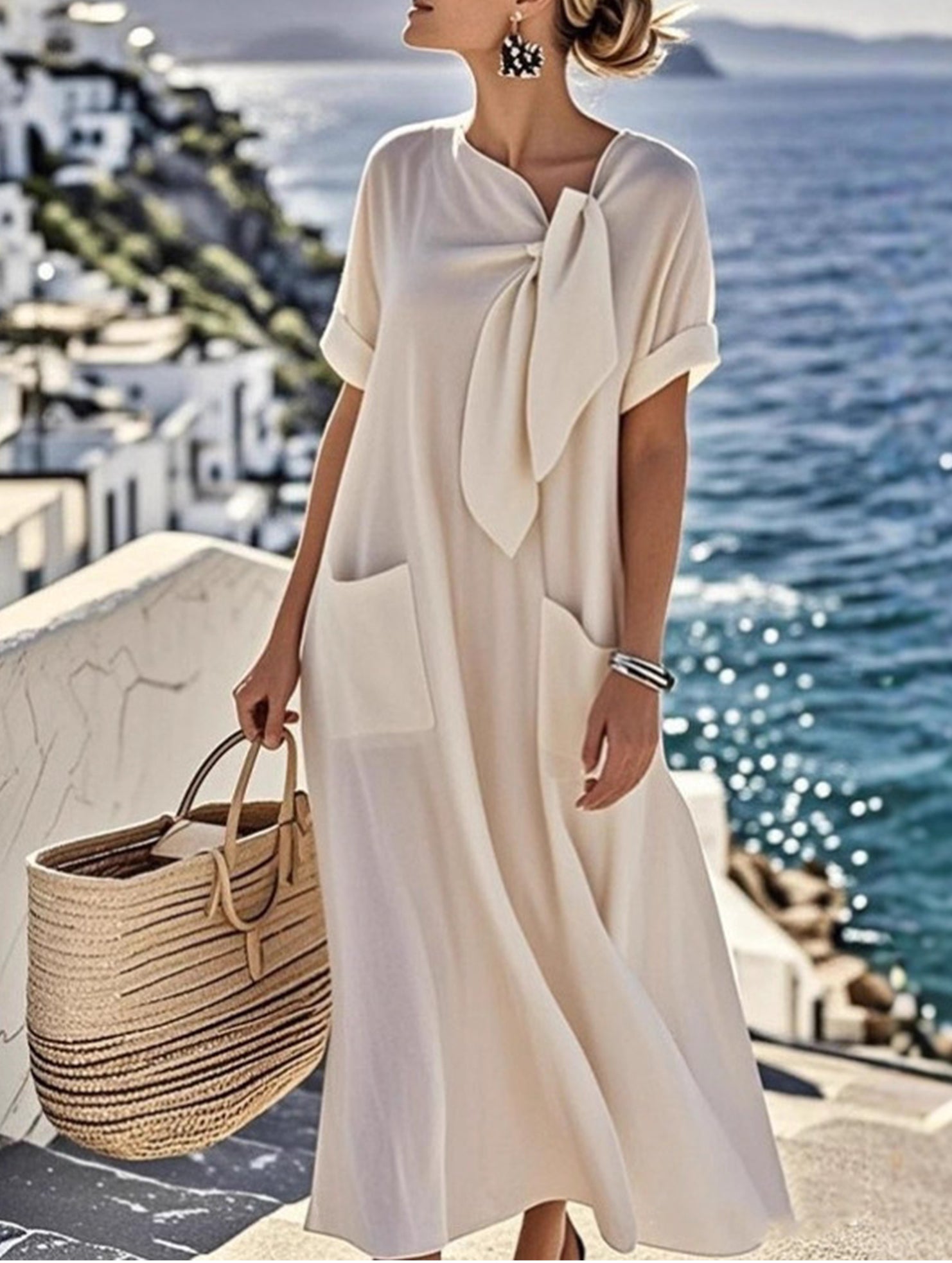 Bow Pocket Loose Maxi Dress