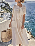 Bow Pocket Loose Maxi Dress
