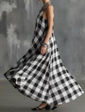 Plaid V Neck Sleeveless Maxi Dress