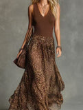 Leopard V Neck Sleeveless Maxi Dress