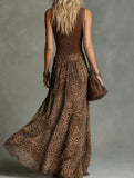 Leopard V Neck Sleeveless Maxi Dress