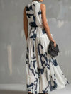 Ink Print Sleeveless Flowy Maxi Dress