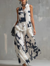 Ink Print Sleeveless Flowy Maxi Dress