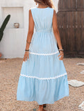 Stripe Lace Trim Tiered Sleeveless Dress