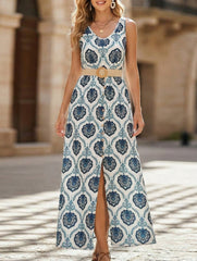 Floral Print Slit Sleeveless Dress