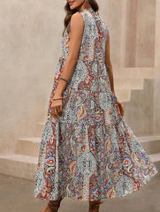 Tribal Print Stand Collar Drawstring Dress