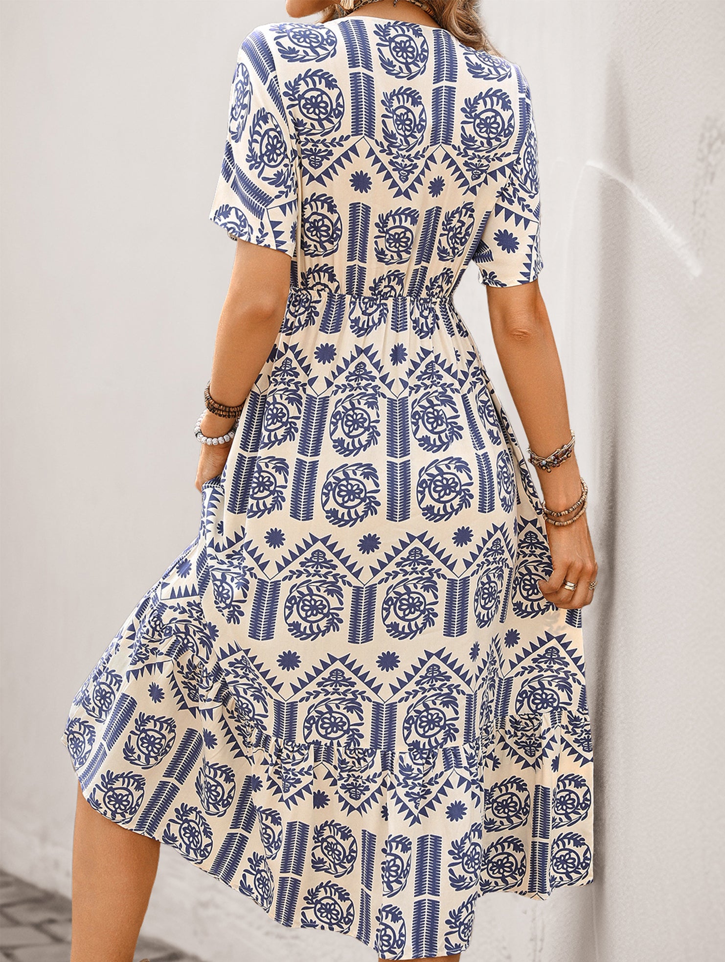 Tribal Print V Neck Short Sleeve Dress